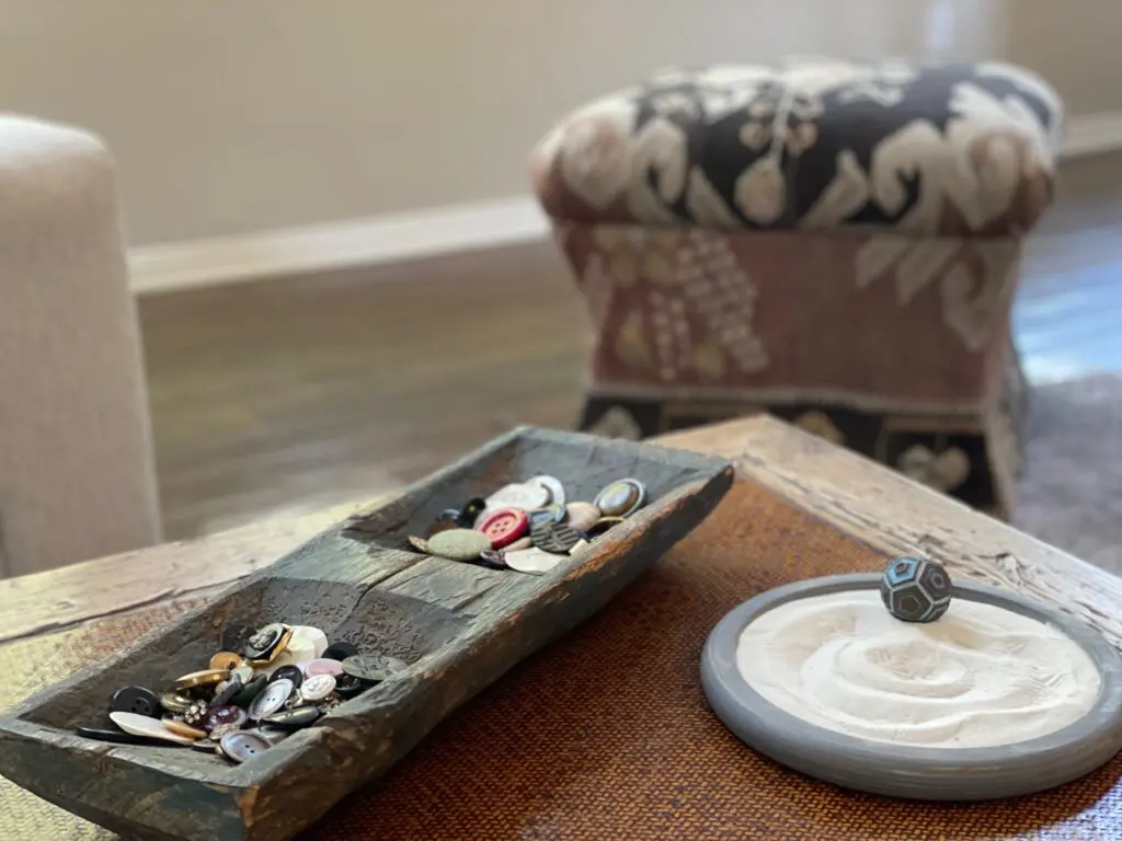 Button collection on table