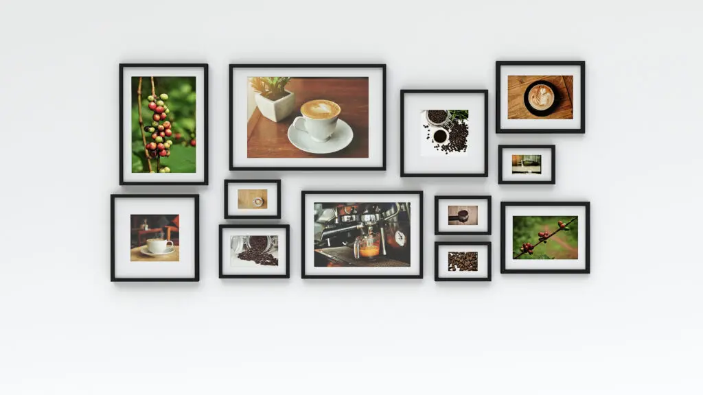 Photo frame on wall - coffee picture(3d rendering)