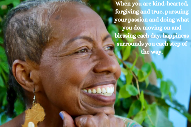 Close up of black woman smiling with poem text