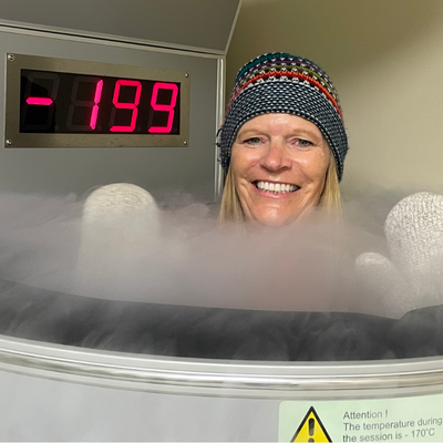 Woman with knit hat in cryo chamber