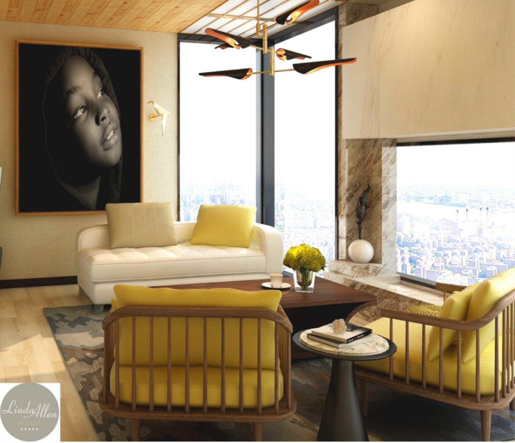 Sofas and wall art in high rise office