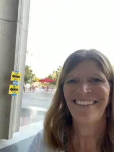 Nancy on the set following directions