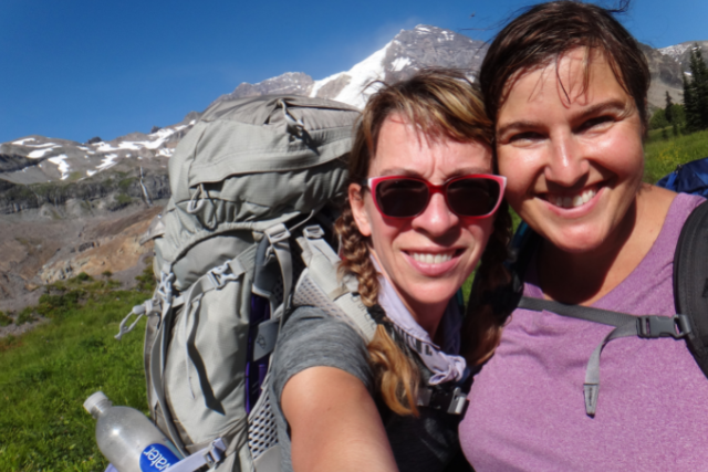 selfie of women hikers on backpacking trip