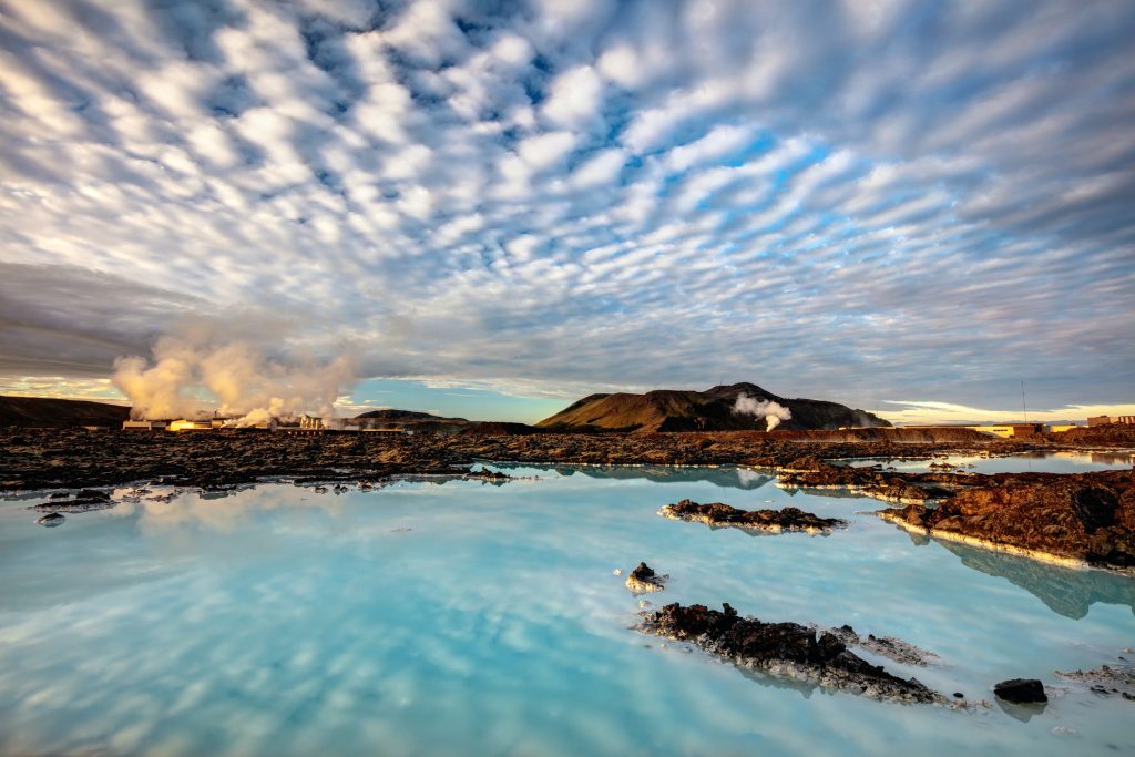 Amazing clouds and reflection at the Blue Lagoon in Iceland