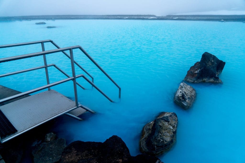 Entry to blue lagoon in Iceland nature baths