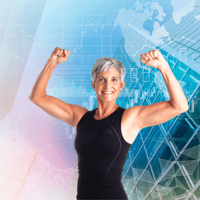 Lisa Carey fitness pose with arms up