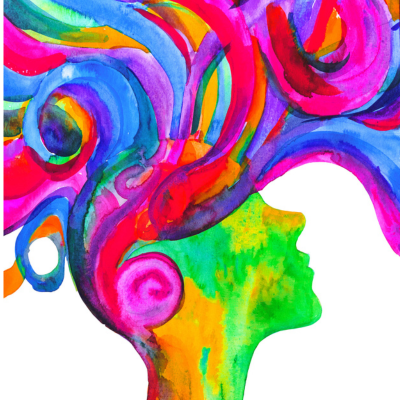 Colorful Illustration of woman's head and free flowing hair