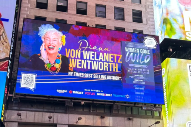 Diana on billboard in NY Times Square to promote one of her books